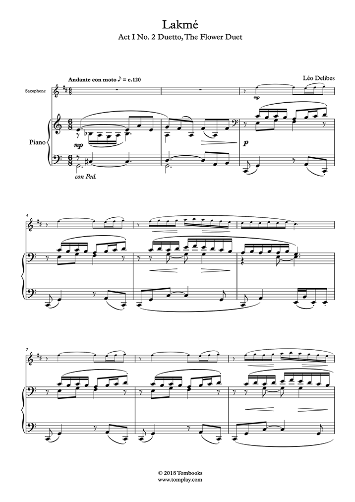 ピアノ 楽譜 歌劇 ラクメ 花の二重唱 フラワー デュエット 伴奏部 ドリーブ