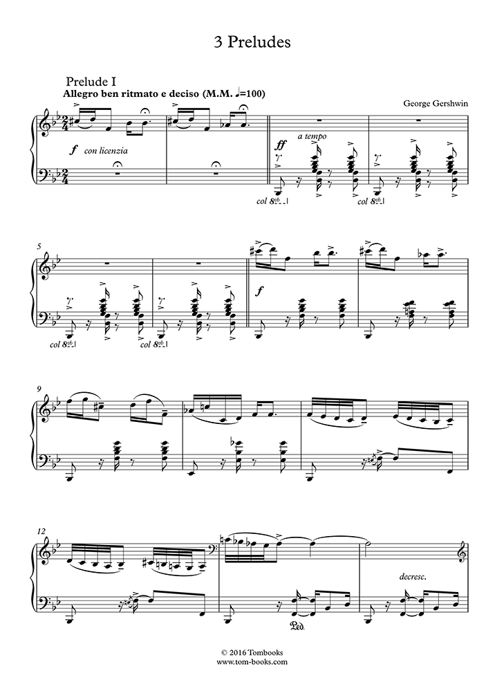 Free sheet music : Gershwin, George - Three Preludes (Piano solo)