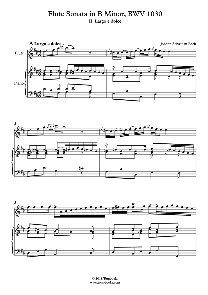 Free Sheet Music BWV 1030, (Bach, Johann Sebastian) Flute Sonata In B Minor