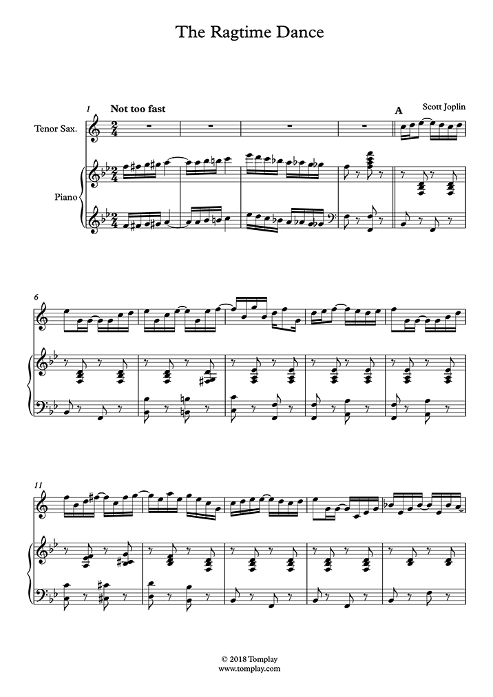 The Ragtime Dance (Tenor Saxophone) (Joplin) Saxophone Sheet Music