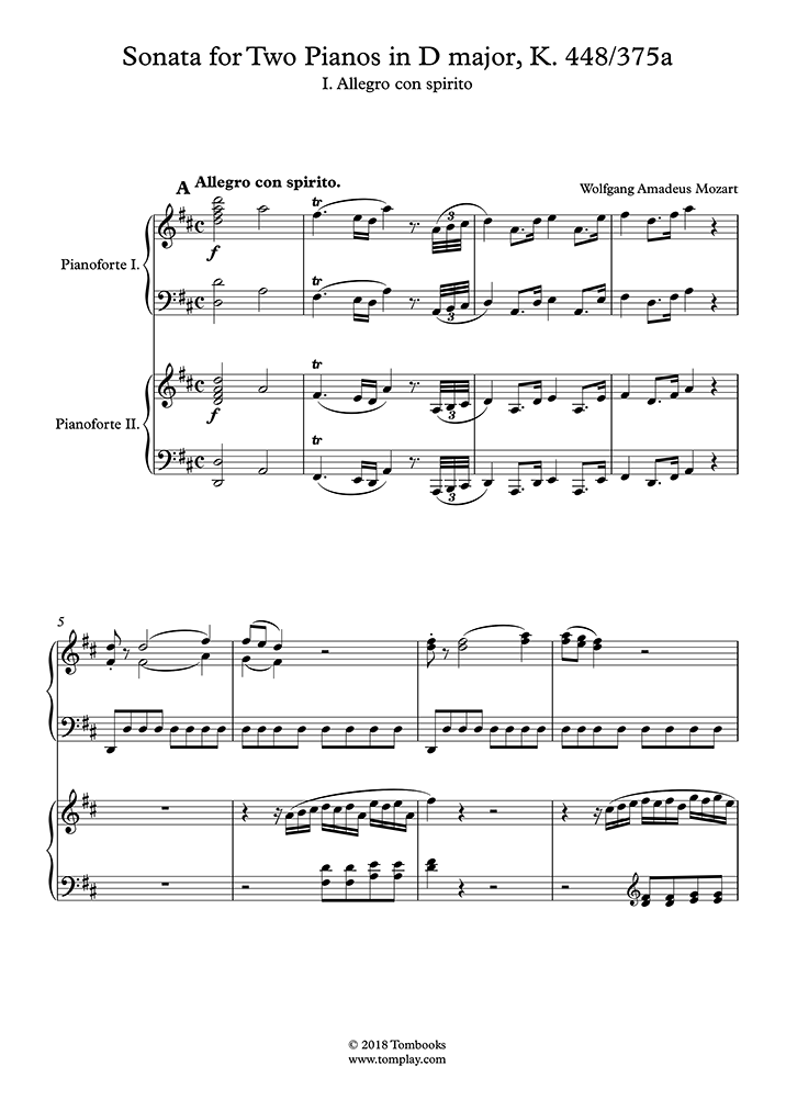 Mozart sonata in d major for two pianos k 448 Piano Sheet Music Sonata For Two Pianos In D Major K 448 375a I Allegro Con Spirito Mozart