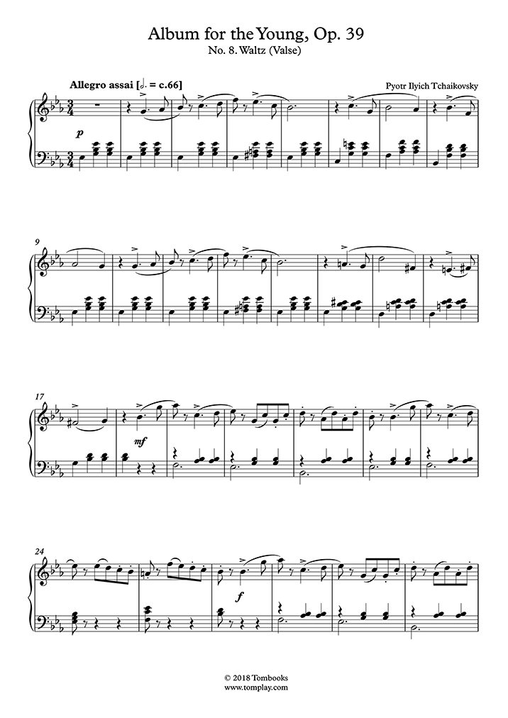 ピアノ 楽譜 子どものアルバム Op 39 第8曲 ワルツ チャイコフスキー