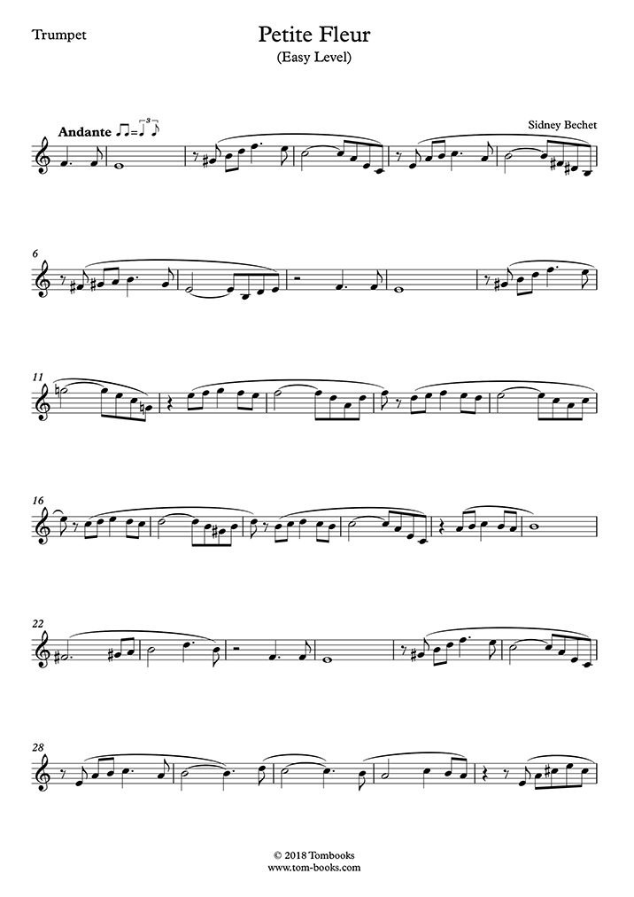 Trumpet Sheet Music Petite Fleur Easy Level Bechet