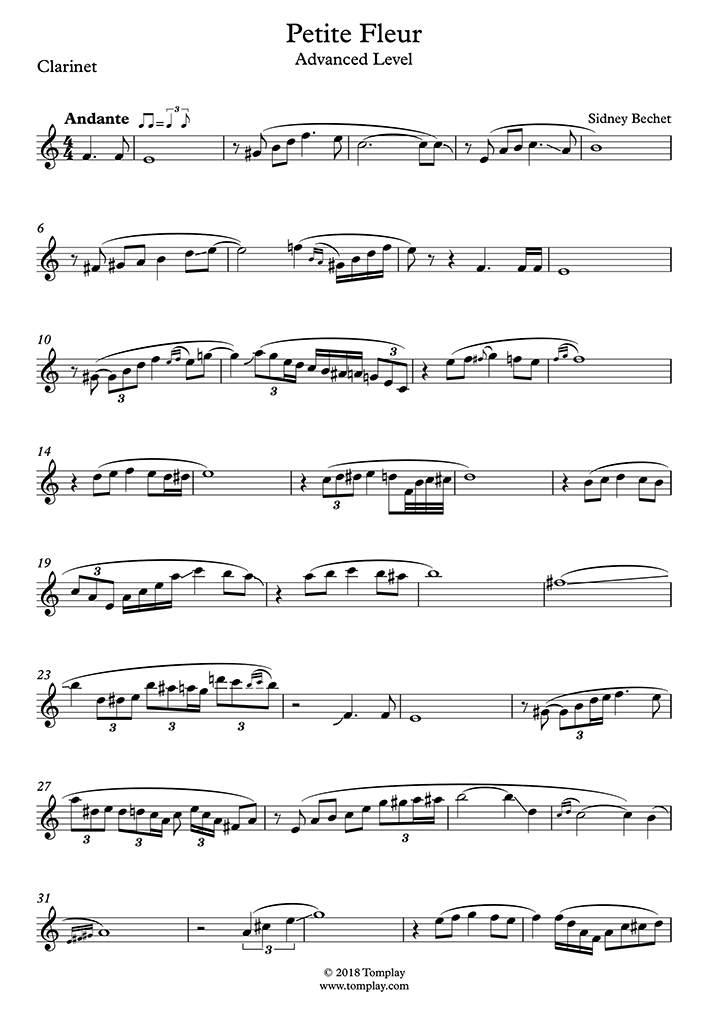 Clarinet Sheet Music Petite Fleur Advanced Bechet