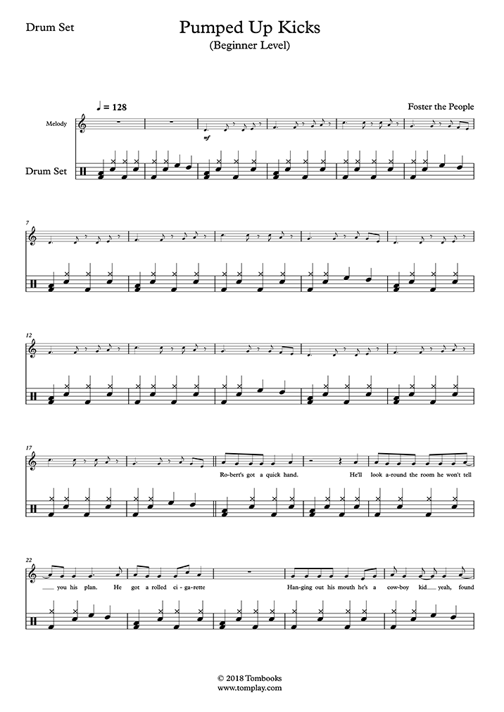 spare line conductor Pumped Up Kicks (Beginner Level) (Foster The People) - Drums Sheet Music
