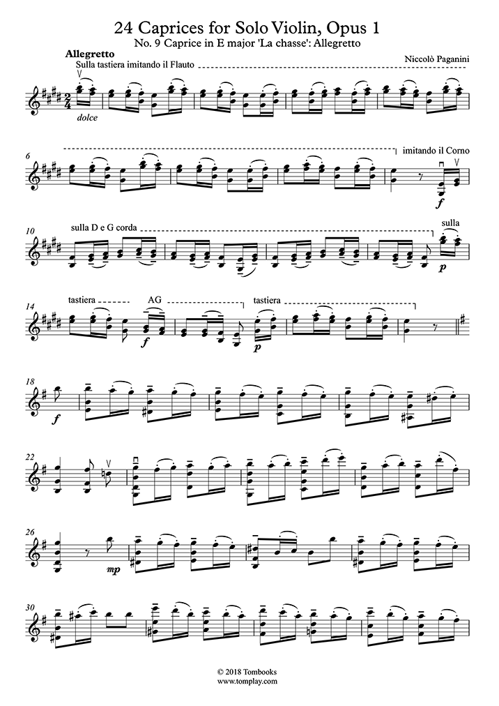 24のカプリース Op.1〜第9曲：アレグレット ホ長調 (パガニーニ) - ヴァイオリン 楽譜