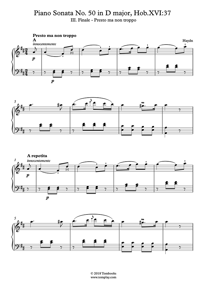 Free Sheet Music : Haydn, Joseph - Hob.XVI No.37 - Piano Sonata No.37 ...