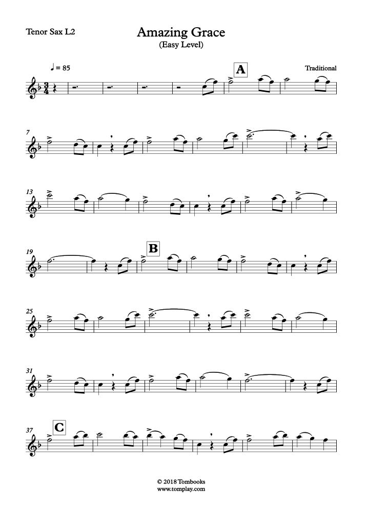 amazing grace sheet music for tenor saxophone