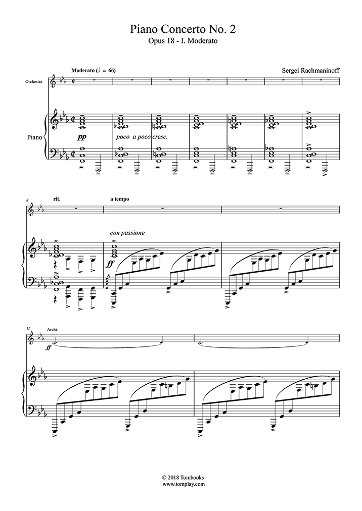 Piano Sheet Music Piano Concerto No 2 Opus 18 I Moderato Rachmaninoff