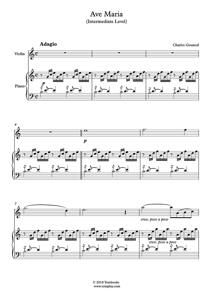 Violin Sheet Music Ave Maria Easy Intermediate Level Gounod