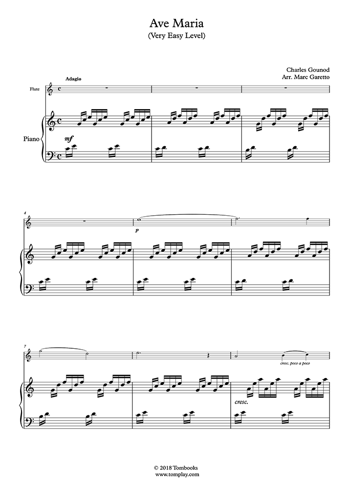 Piano Sheet Music Ave Maria Piano Flute Very Easy Gounod