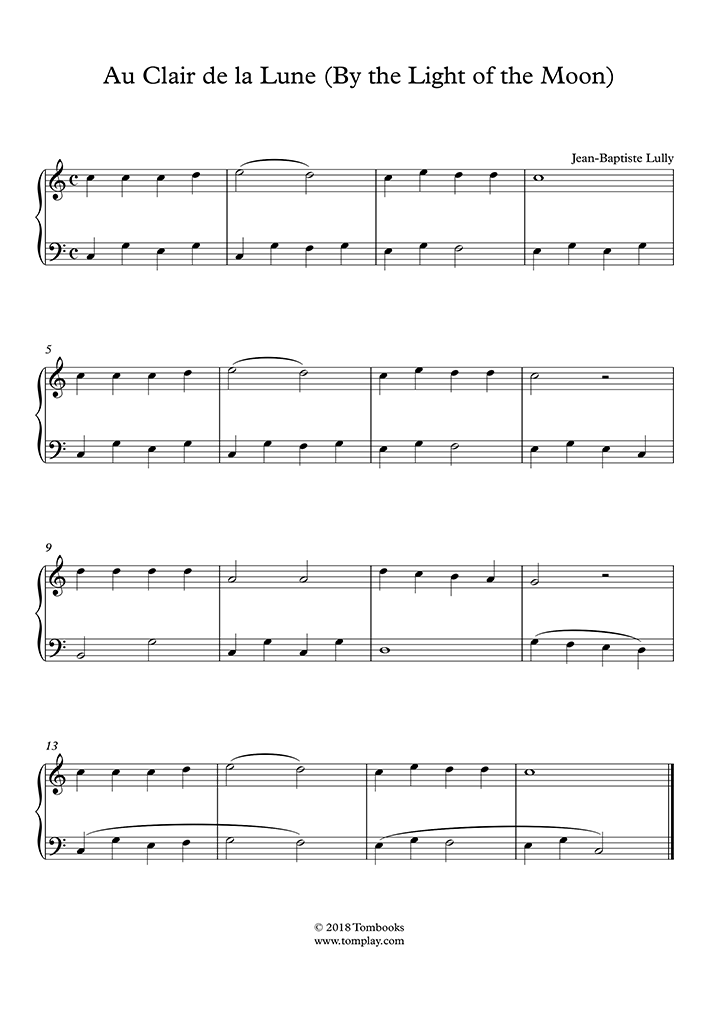 Au Clair De La Lune Piano Partition Partition Piano Au clair de la lune (Traditionnel)
