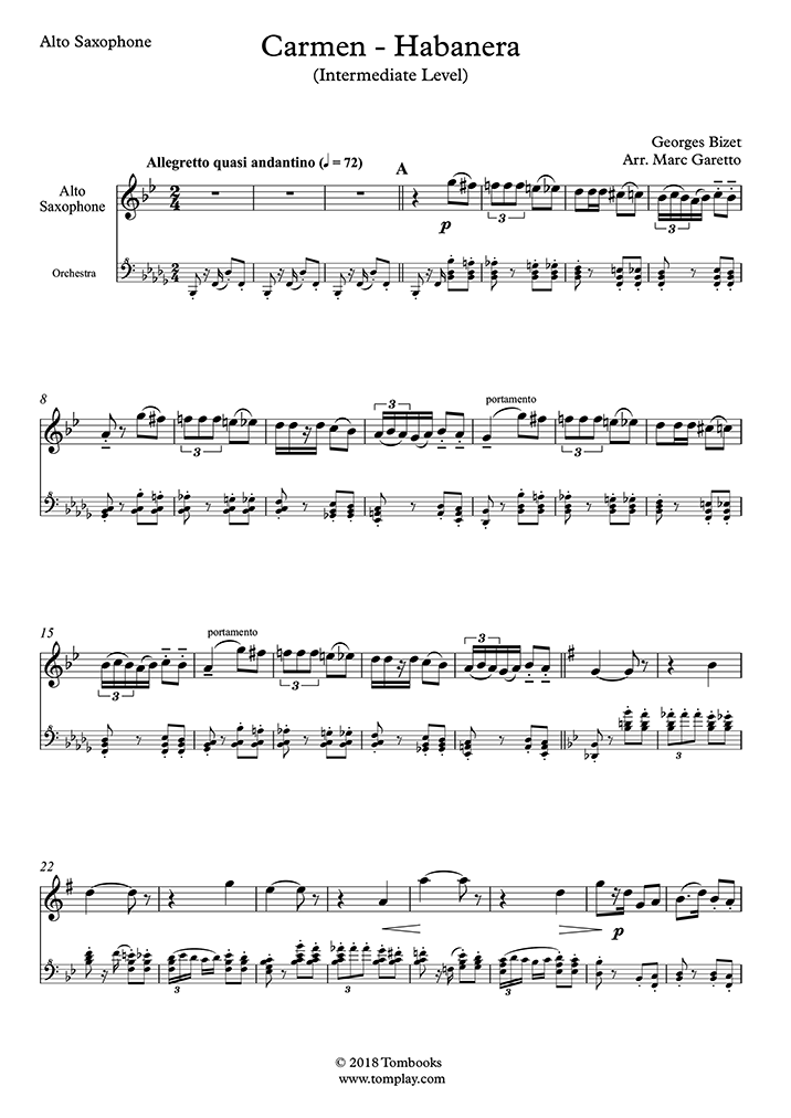 Carmen - Habanera (Intermediate Level) (Bizet) - Saxophone Sheet Music