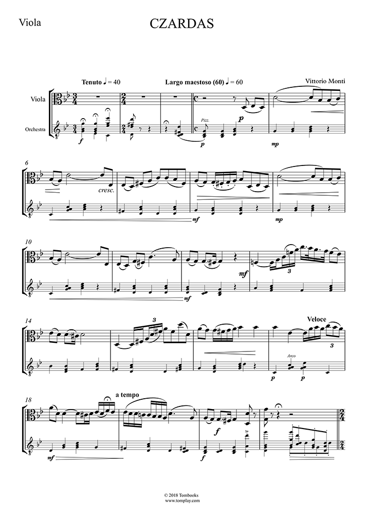 Viola Sheet Music Csárdás (Easy/Intermediate Level) (Monti)