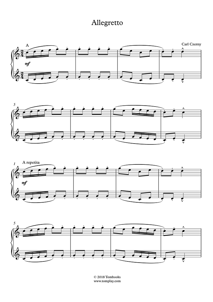 Piano Sheet Music Allegretto 2 (Czerny)