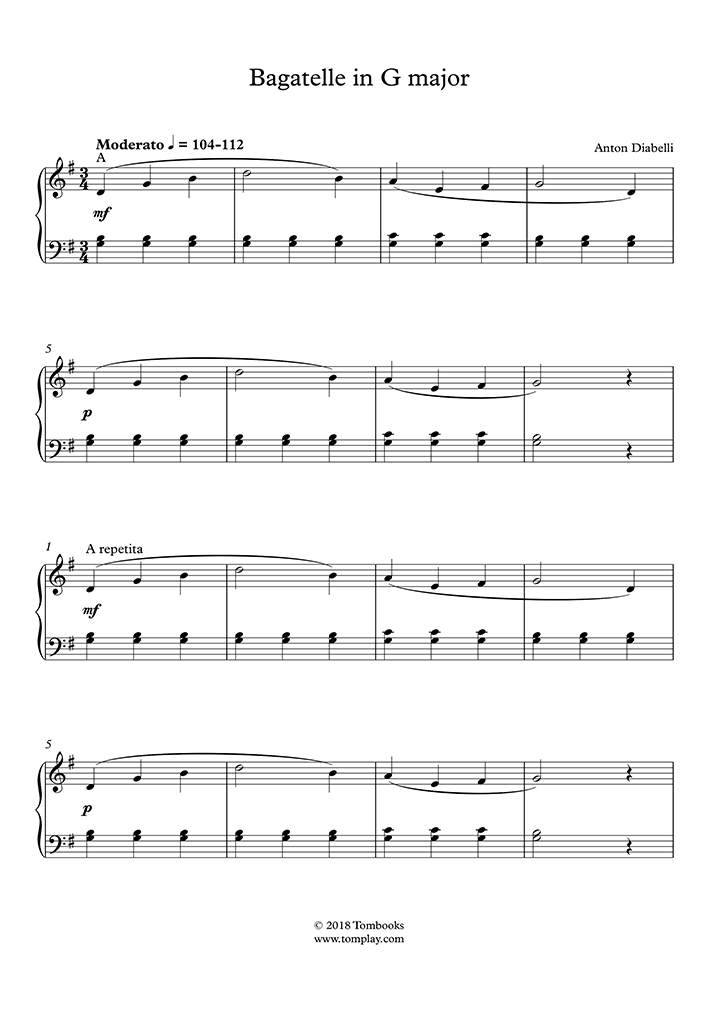 Bagatelle en sol majeur (Diabelli) Partition Piano