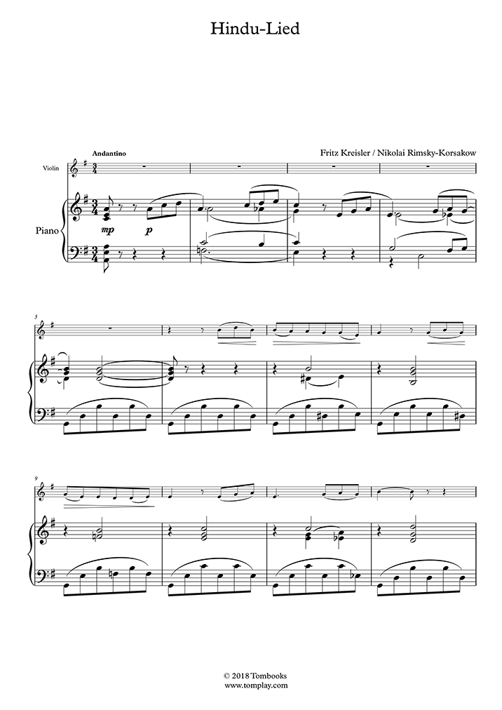 Free sheet music RimskyKorsakov, Nikolai Song of India (Piano solo)