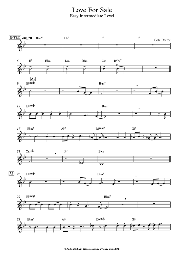 Love For Sale Easy Intermediate Level Alto Sax Cole Porter Saxophone Sheet Music