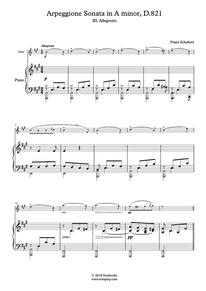 Piano Sheet Music Arpeggione Sonata in A minor, D.821 - III. Allegretto ...