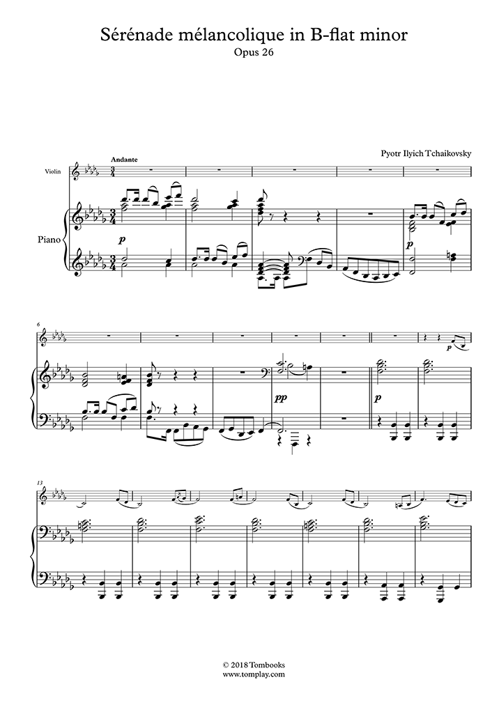 Free sheet music Tchaikovsky, Piotr Ilitch Op.26 Sérénade