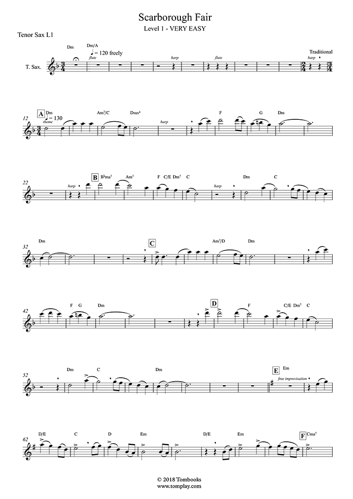 サクソフーォン 楽譜 スカボロー フェア 超初級 テナー サックス 伝承曲 サクソフーォン 楽譜 スカボロー フェア 超初級 テナー サックス 伝承曲