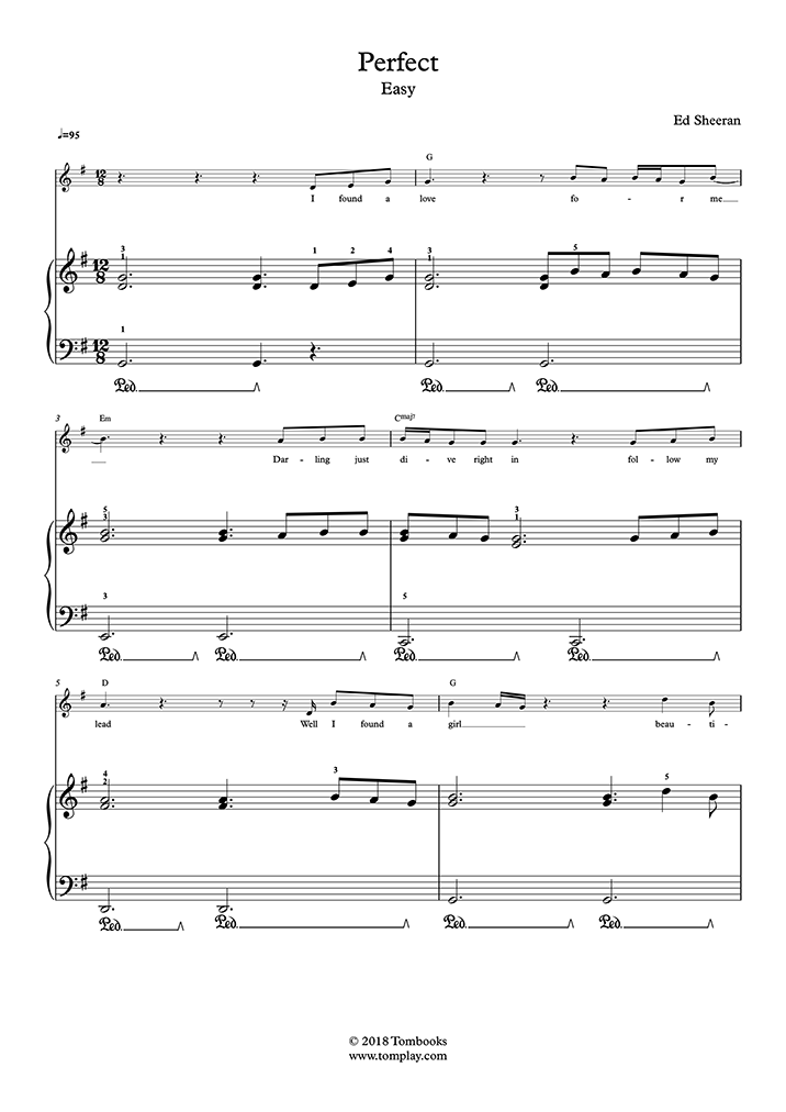Partition Piano Perfect Niveau Facile Piano Solo Ed Sheeran