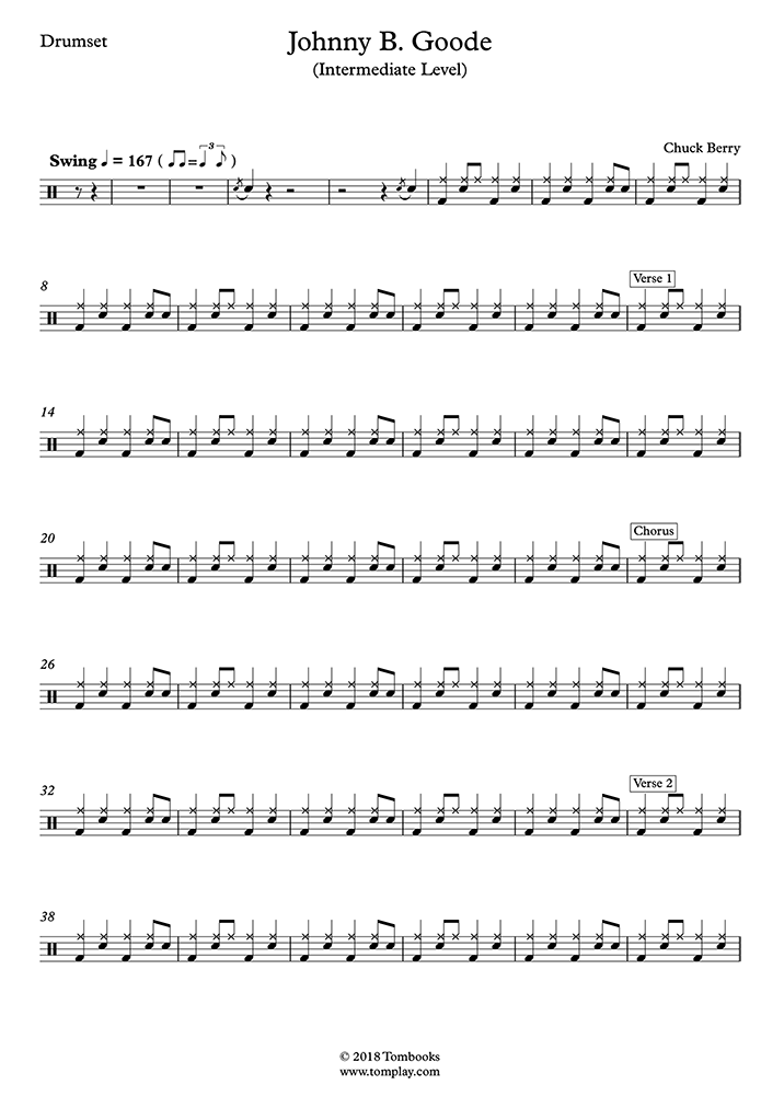 Drums Sheet Music Back To The Future Johnny B Goode Intermediate Level Berry