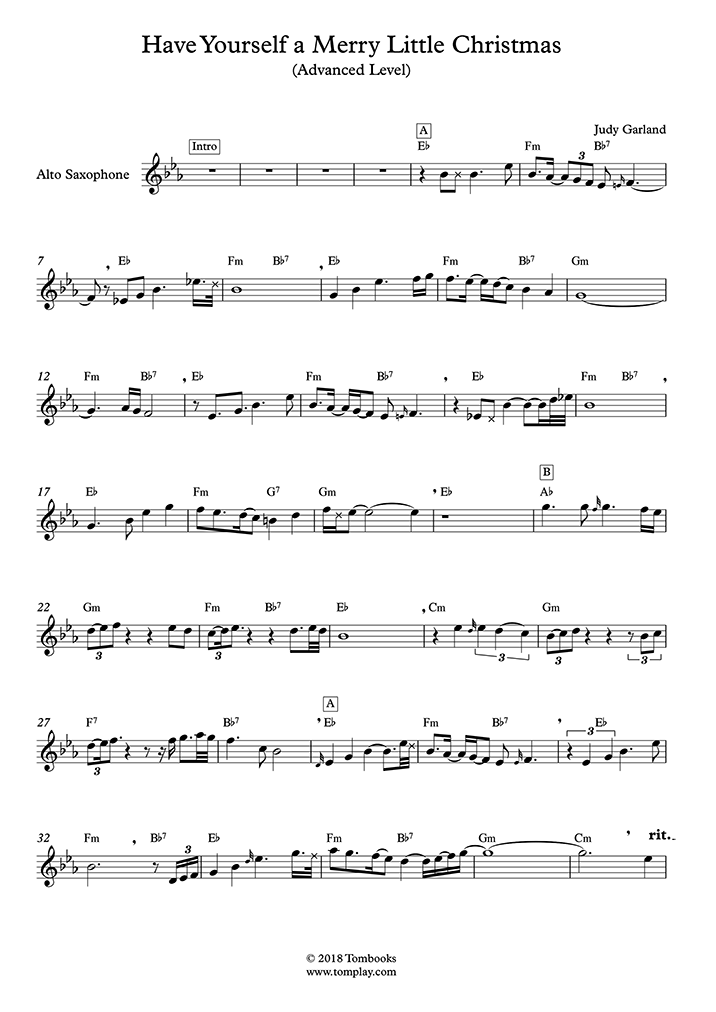 Saxophone Sheet Music Have Yourself A Merry Little Christmas Advanced Level Alto Sax Traditional