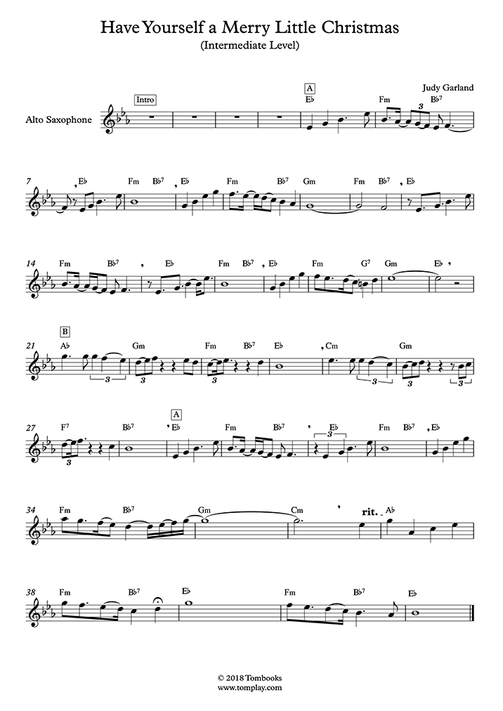 Saxophone Sheet Music Have Yourself A Merry Little Christmas Intermediate Level Alto Sax Traditional