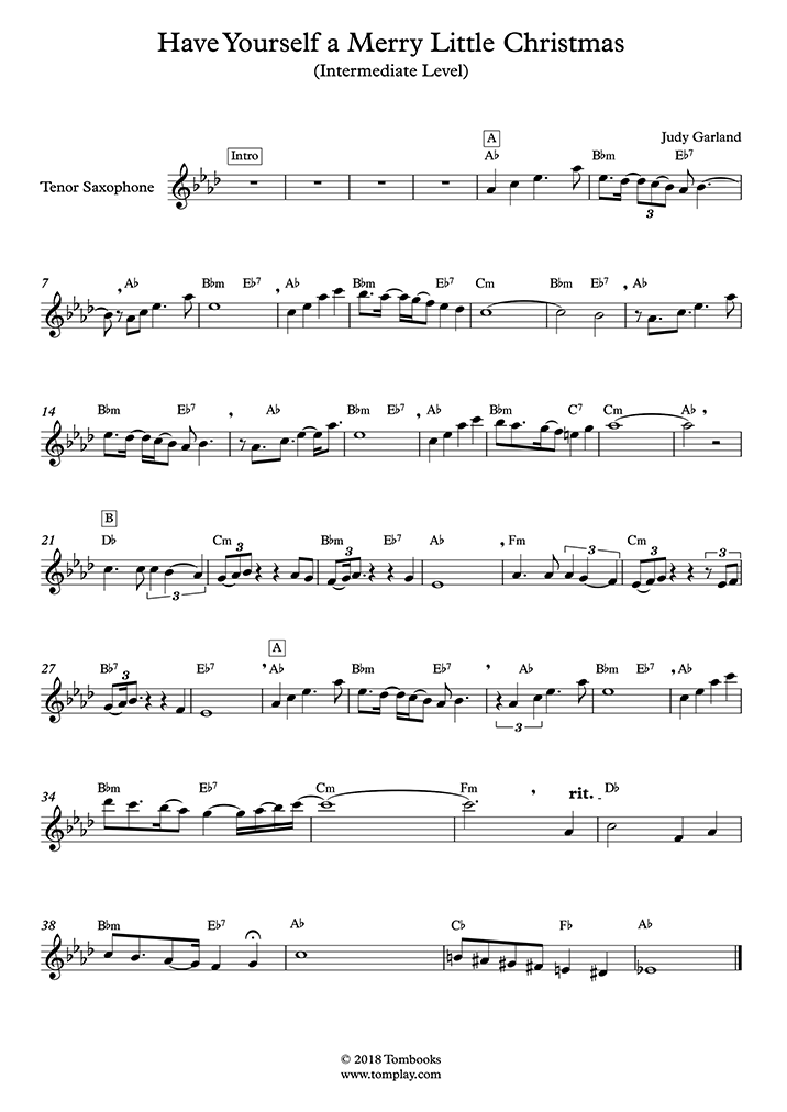Have Yourself a Merry Little Christmas (Intermediate Level, Tenor Sax