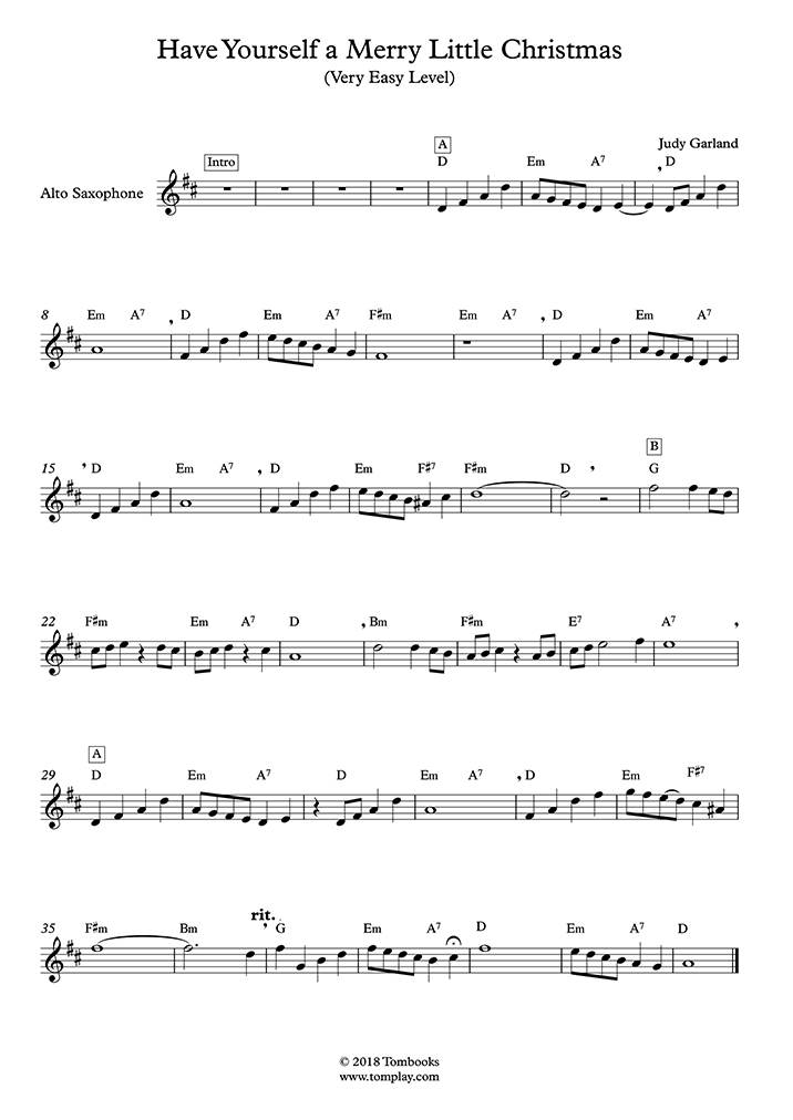 Saxophone Sheet Music Have Yourself A Merry Little Christmas Very Easy Level Alto Sax Traditional