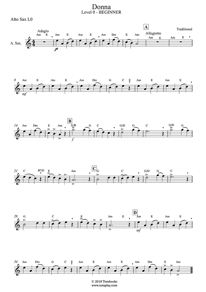 Saxophone Sheet Music Donna Klezmer Alto Sax Beginner Traditional