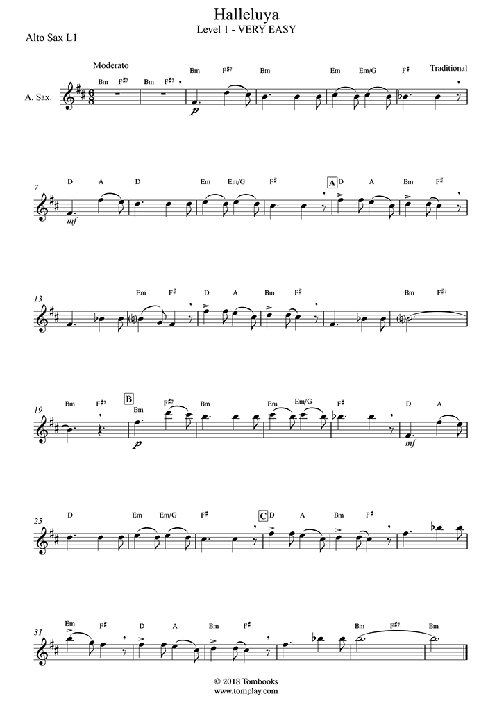 Hallelujah (niveau facile/intermédiaire, sax alto) (Leonard Cohen) - Partition  Saxophone