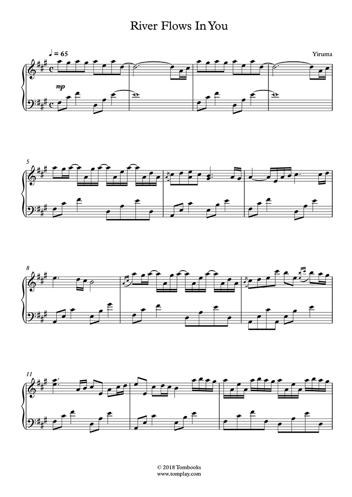 Piano Sheet Music River Flows In You Yiruma
