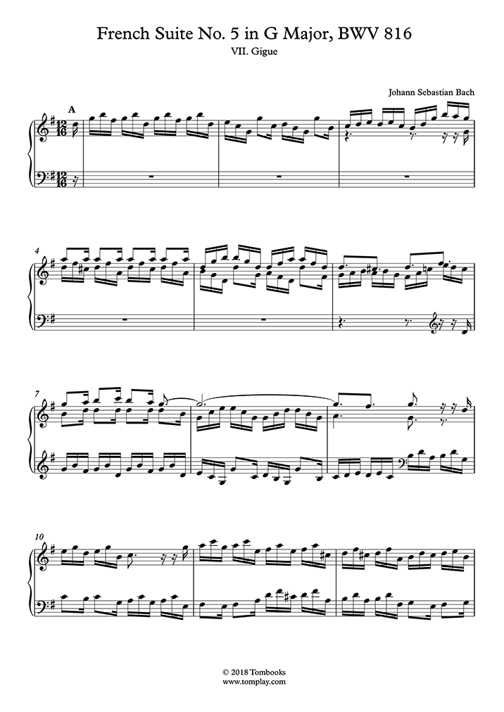 French Suite No Johann Sebastian piano 9790001092104 5 G major BWV 816 Bach 