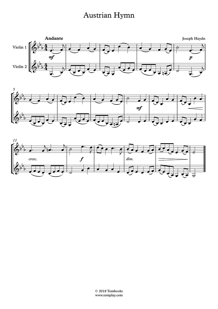 Gott Erhalte Haydn Violin Sheet Music