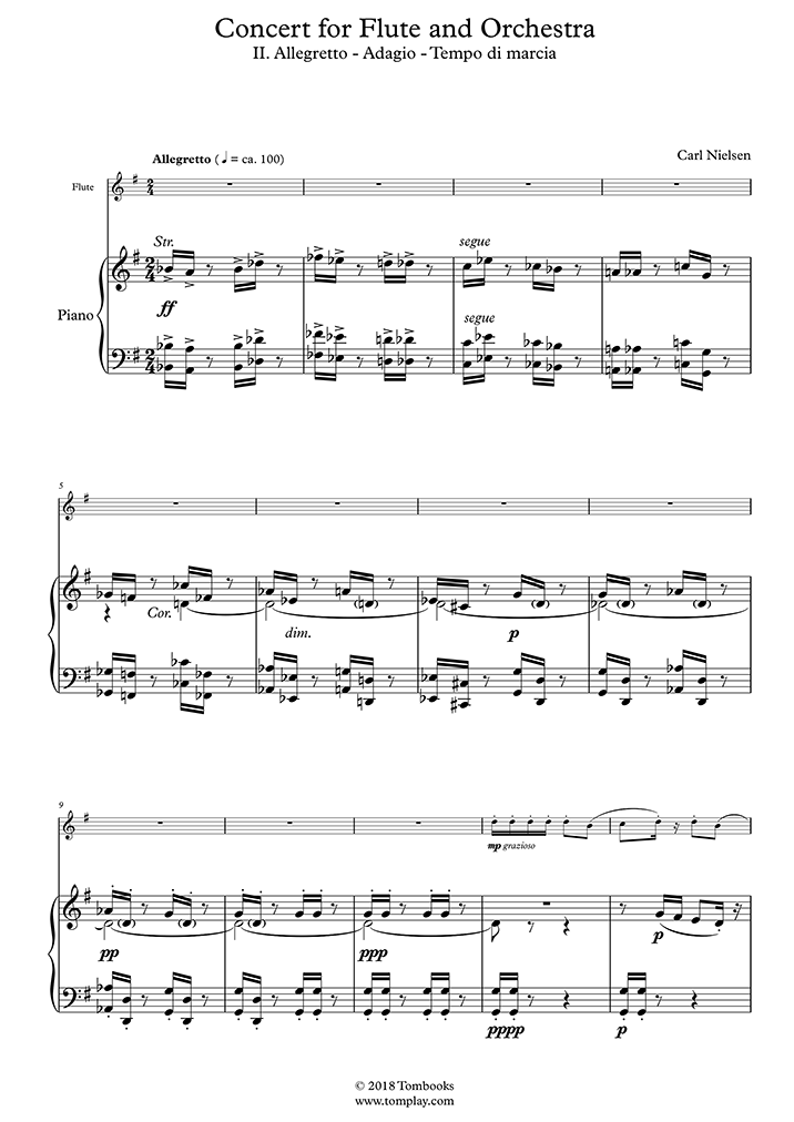 Piano Sheet Music Concerto for Flute and Orchestra - II. Allegretto ...