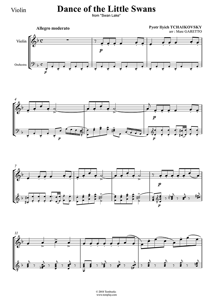 Violin Sheet Music Swan Lake - Dance of the Little Swans (Very Easy