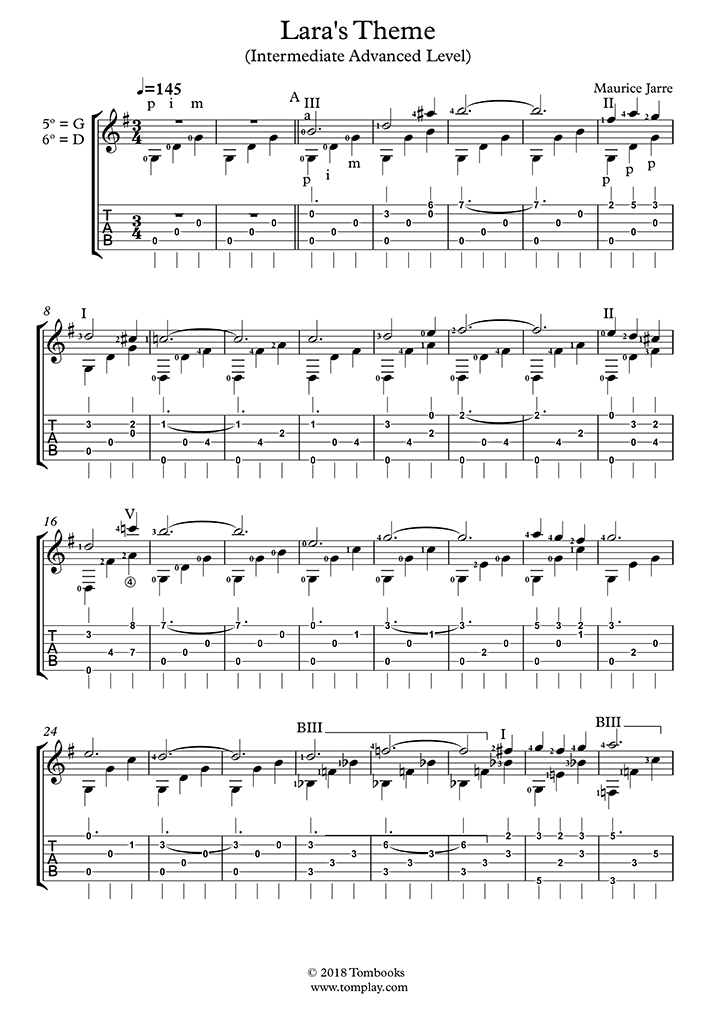 Chanson De Lara Docteur Jivago Tablatures et partition Guitare Le Docteur Jivago - La chanson de Lara (niveau intermédiaire