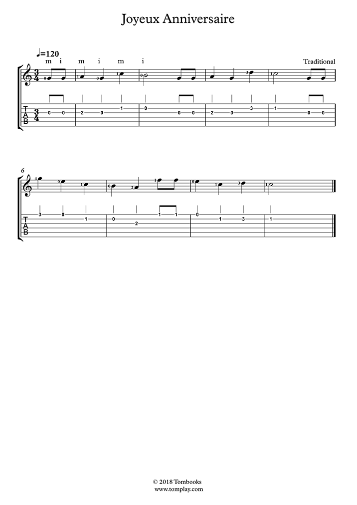 Guitar Tabs And Sheet Music Happy Birthday Traditional