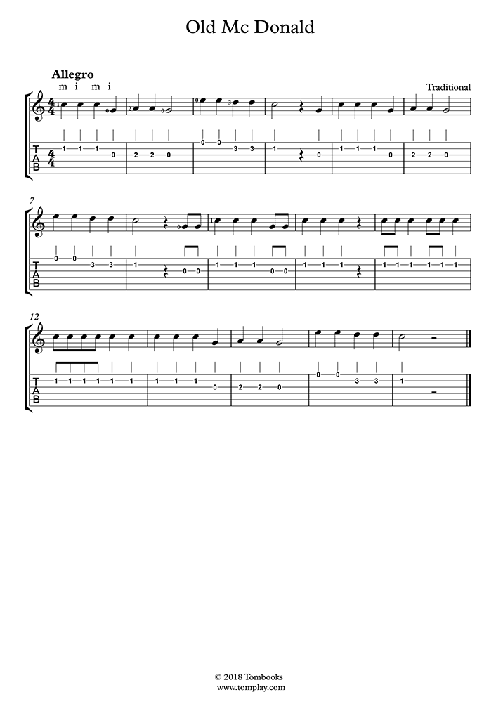 Tablatures et partition Guitare Old MacDonald Had a Farm (Traditionnel)