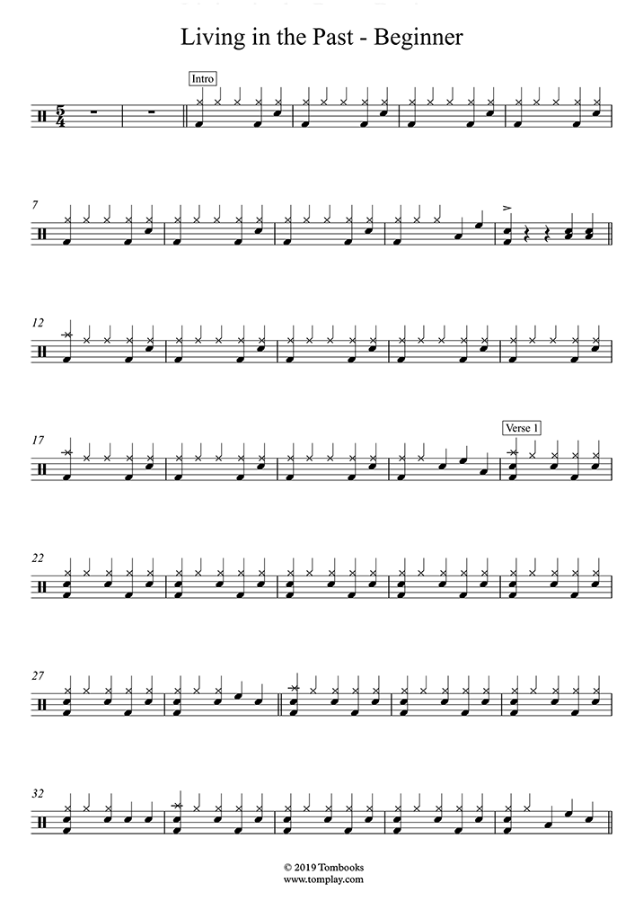 Drums Sheet Music Living In The Past Beginner Level Jethro Tull