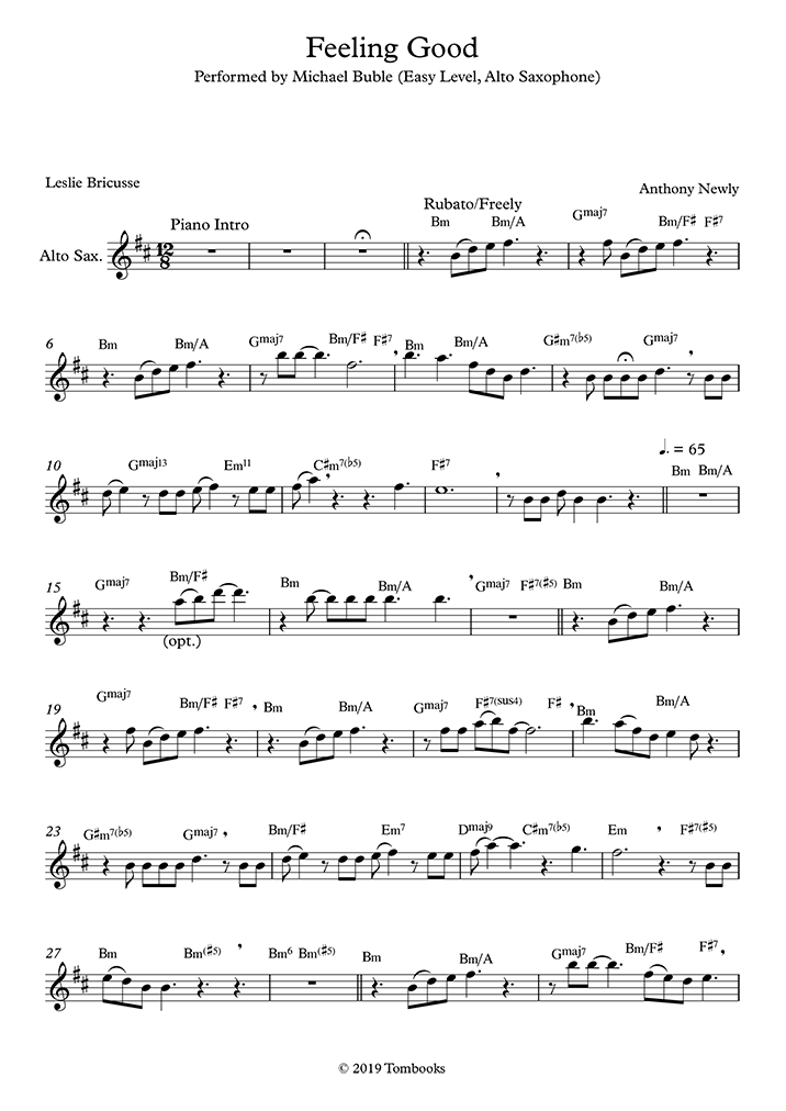 Partition Saxophone Feeling Good niveau Facile Sax Alto Bubl 