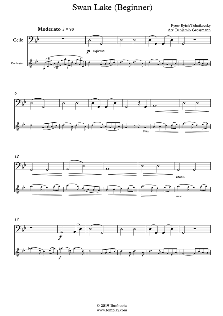 Cello Sheet Music Swan Lake Beginner Level Tchaikovsky