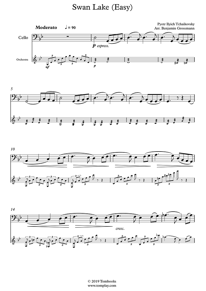 Cello Sheet Music Swan Lake Easy Level Tchaikovsky