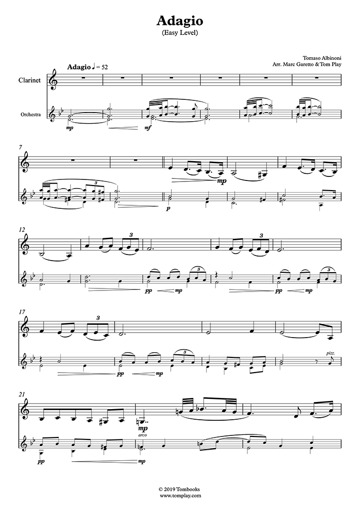Adagio (niveau facile) (Albinoni) Partition