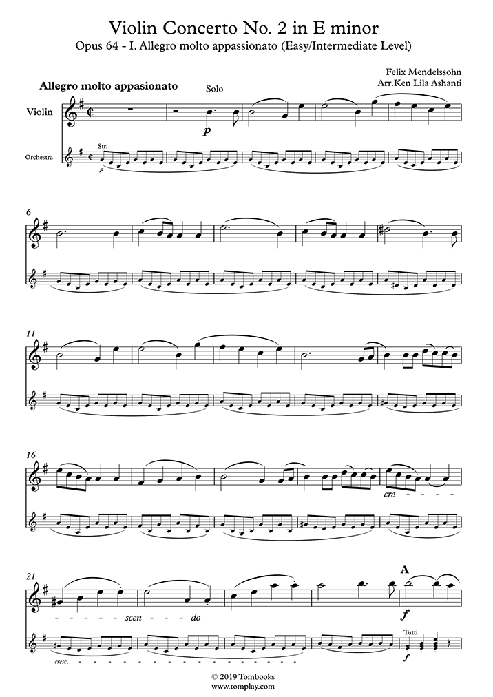 Violin Sheet Music Violin Concerto No. 2 in E minor, Opus 64 I