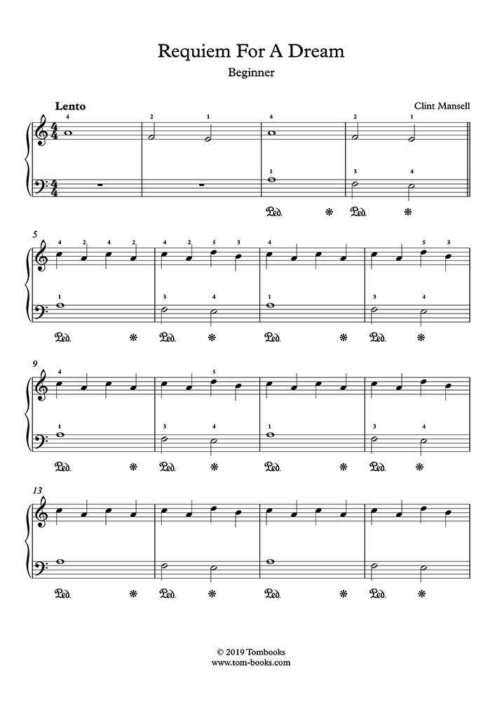 Requiem for Dream Lux Aeterna (Beginner Level, Solo Piano) (Mansell) Partitura Piano