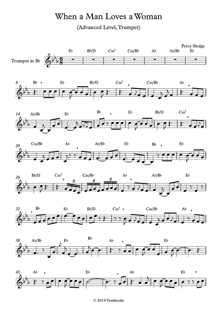 Trumpet Sheet Music When A Man Loves A Woman Advanced Level Percy Sledge