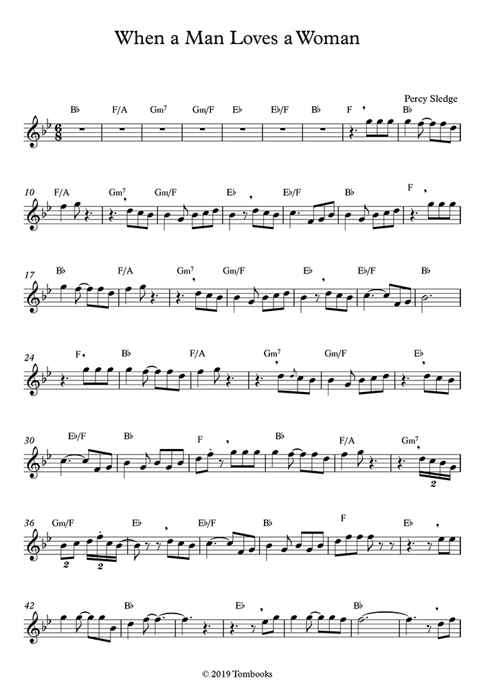 Saxophone Sheet Music When A Man Loves A Woman Intermediate Level Alto Sax Percy Sledge